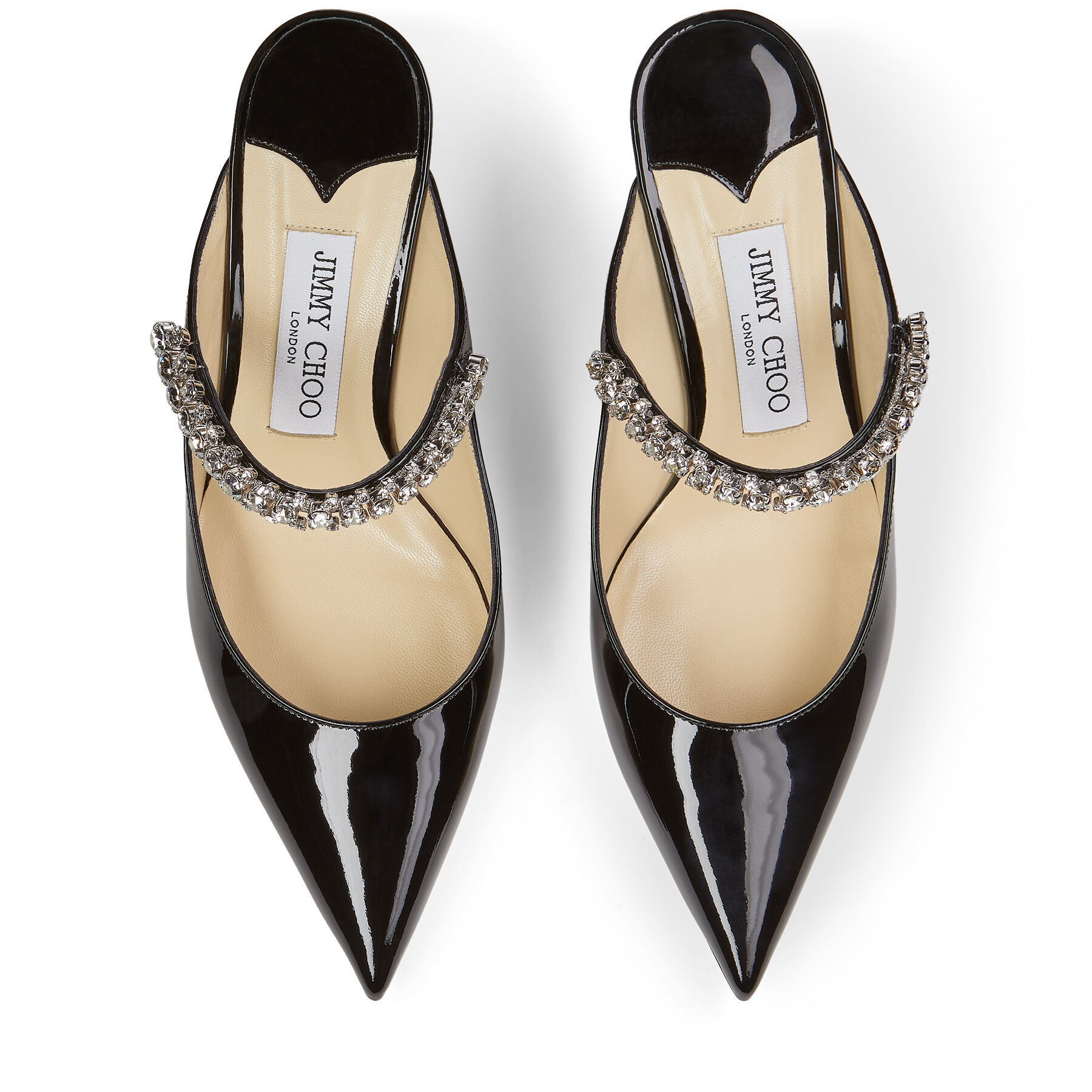 Black Patent Leather Mules with Crystal Strap | BING 65 | Cruise 19 ...
