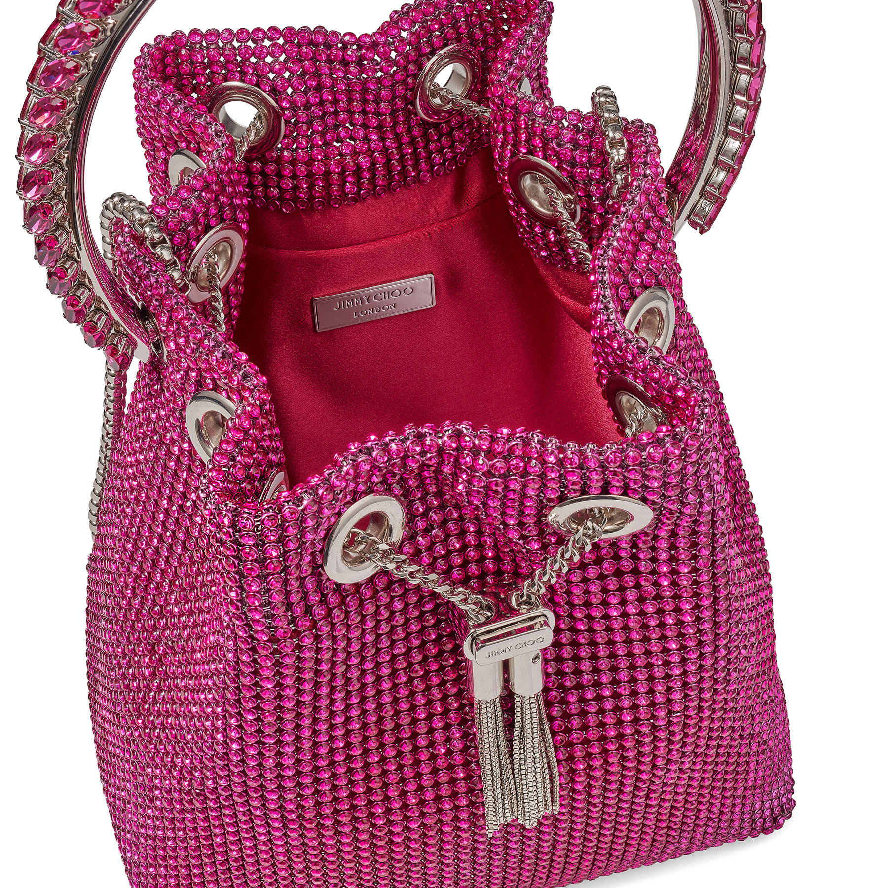 Fuchsia Satin and Crystal Mesh Mini Bag with Crystal Handle | BON BON ...