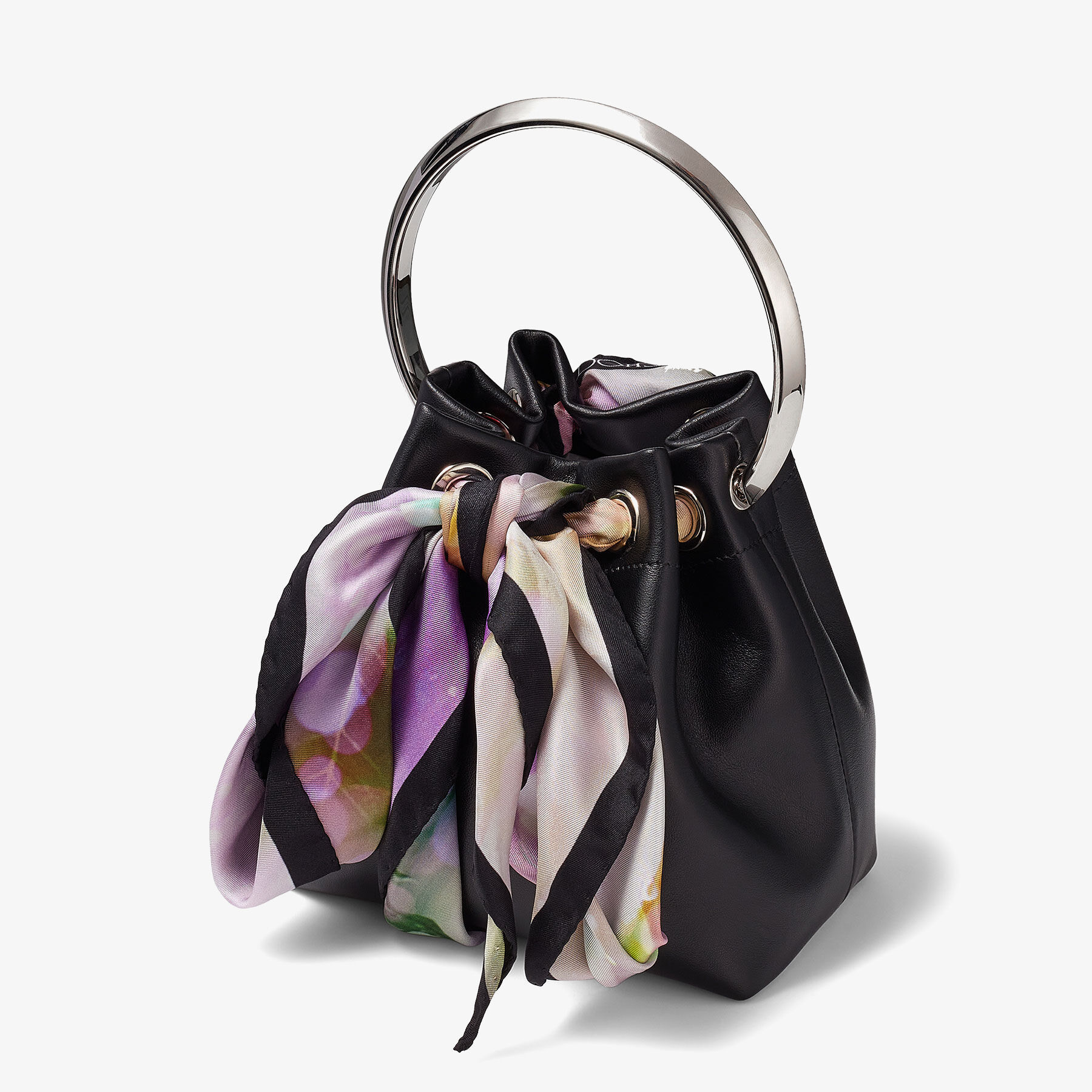 Black Soft Shiny Calf Leather Mini Bag with Multicoloured Scarf ...