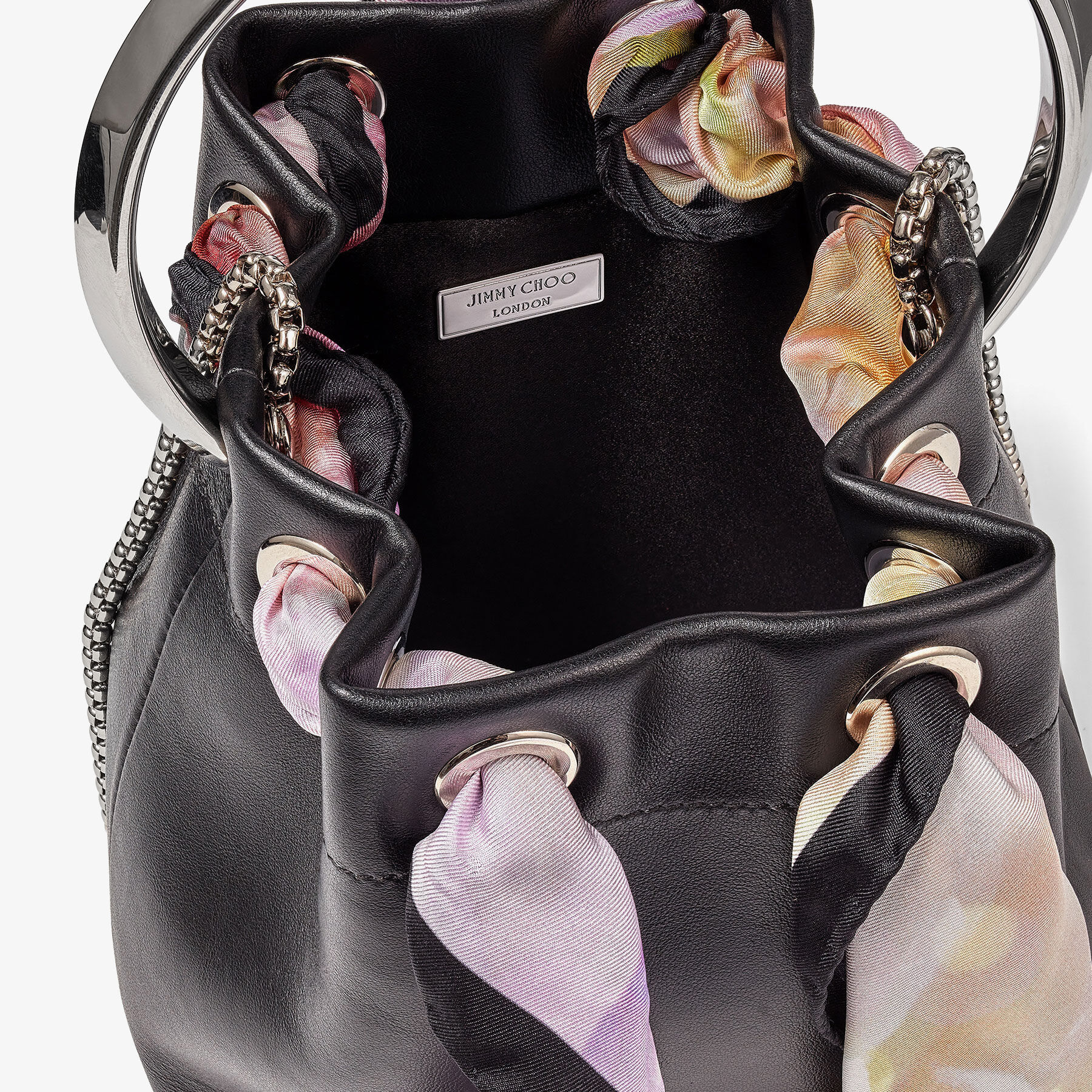 Black Soft Shiny Calf Leather Mini Bag with Multicoloured Scarf ...
