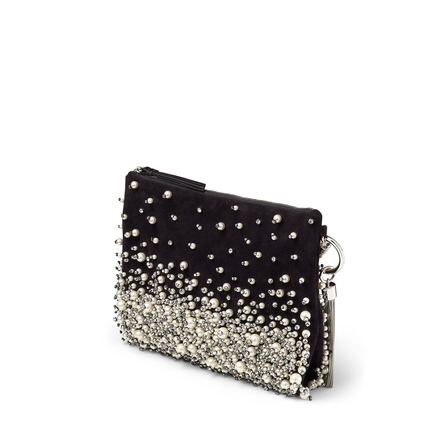 Black Suede Clutch Bag with Dégradé Pearl Embroidery|CALLIE| Autumn ...