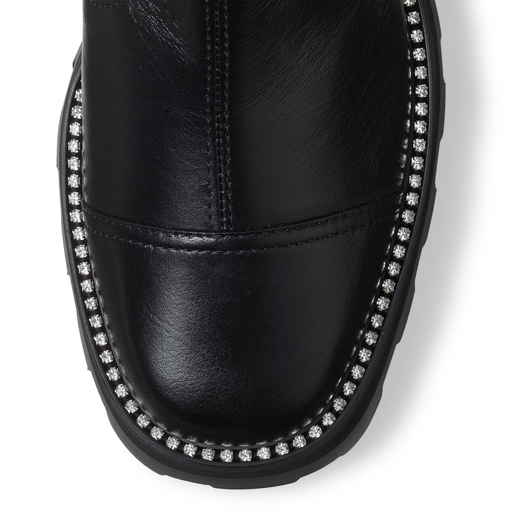 Black Vintage Leather Ankle Boots with Crystal Embellishment 