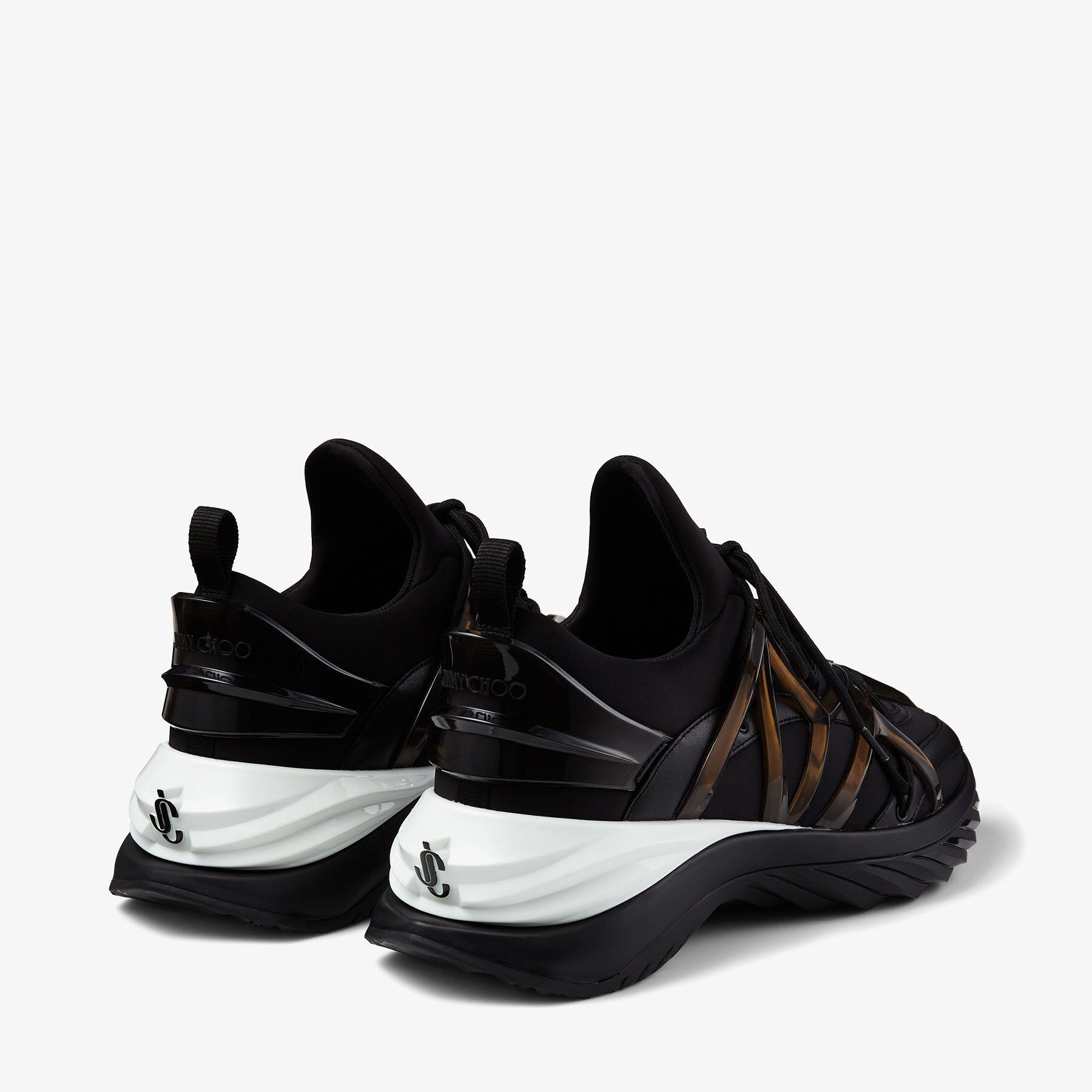 Black Leather and Neoprene Low-Top Trainers | COSMOS/F | Spring 