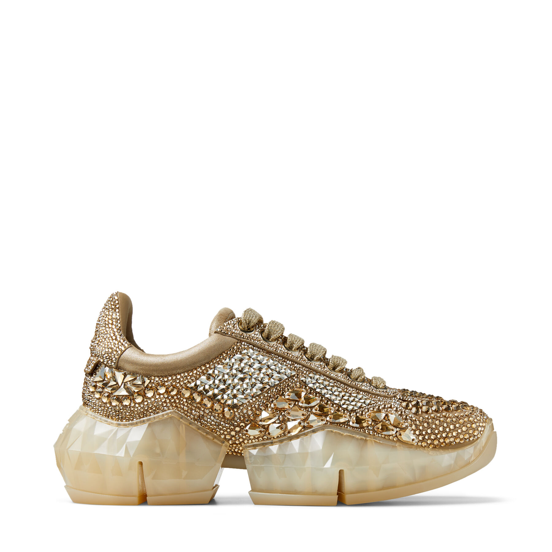 Gold Metallic Suede Low-Top Trainers with Crystal Embellishment ...