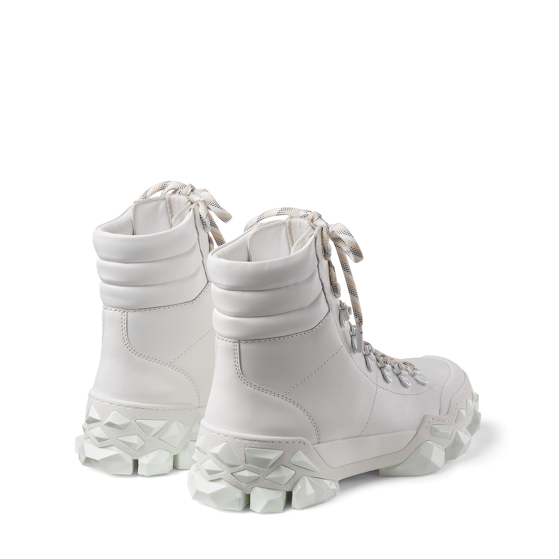 White Smooth Leather Hiking Boots with Mulitfaceted Sole | DIAMOND 