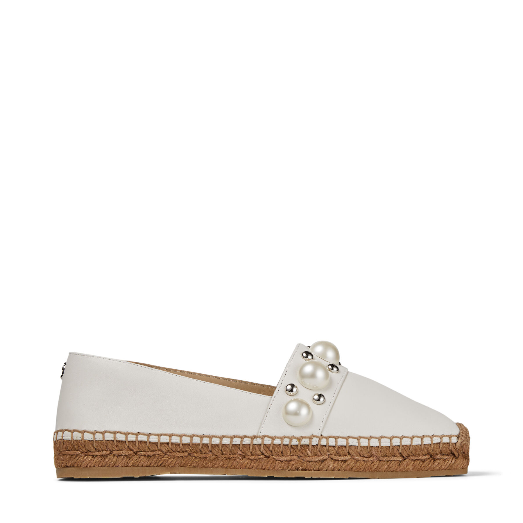 White Nappa Leather Espadrilles with Pearls and Studs | DRU FLAT ...