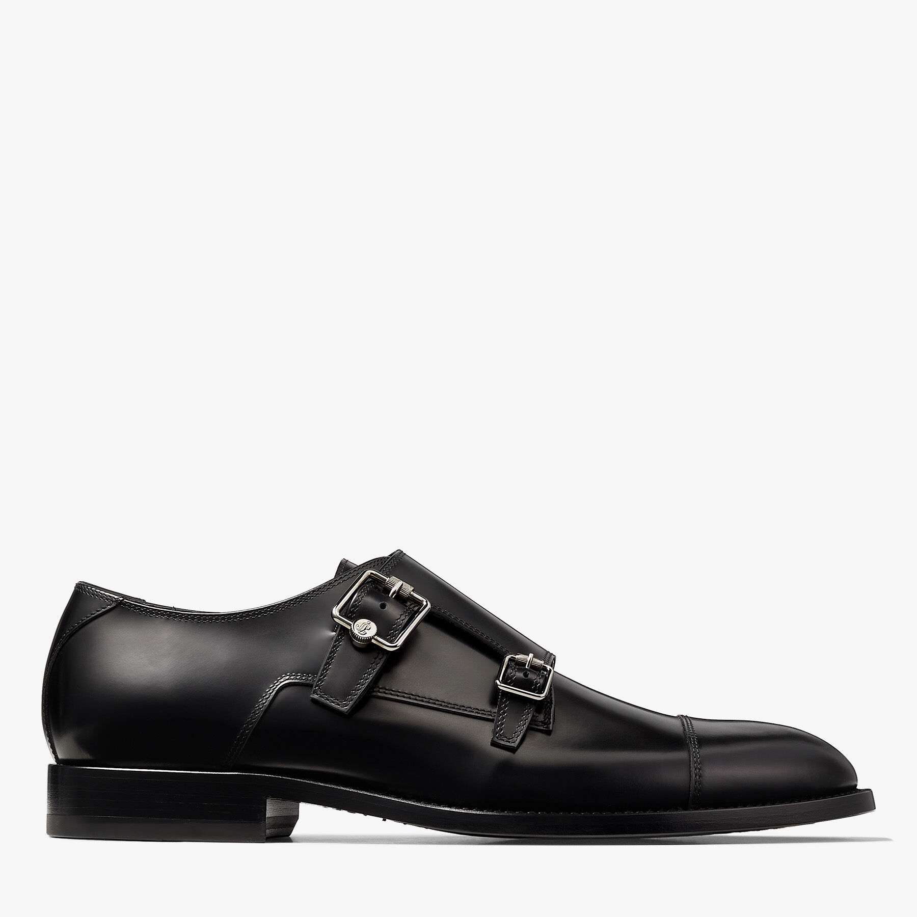 Black Brush Off Leather Monk Strap Shoes | FINNION MONKSTRAP 
