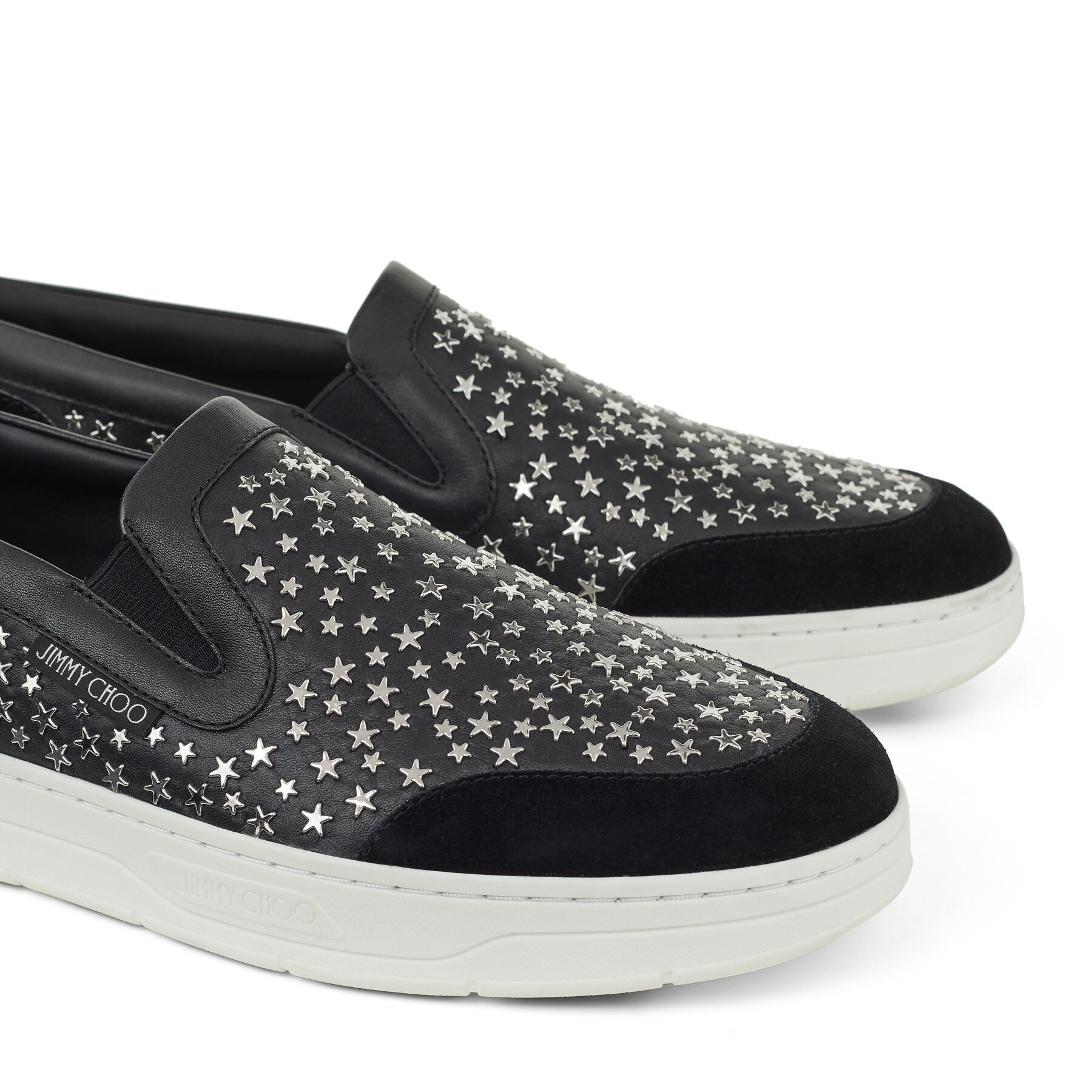 Black Calf Leather and Crosta Suede Slip-On Trainers with Star