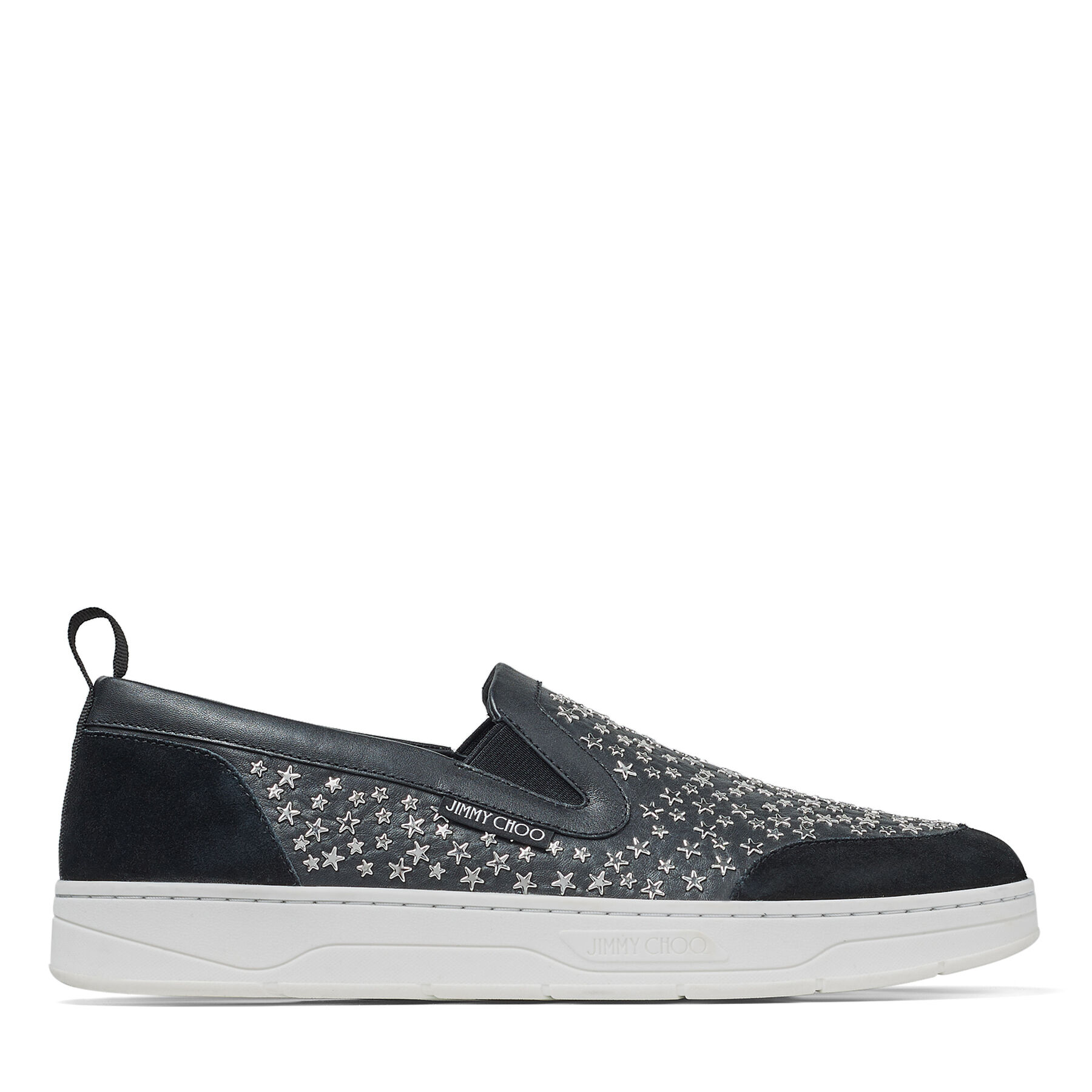 Black Calf Leather and Crosta Suede Slip-On Trainers with Star ...