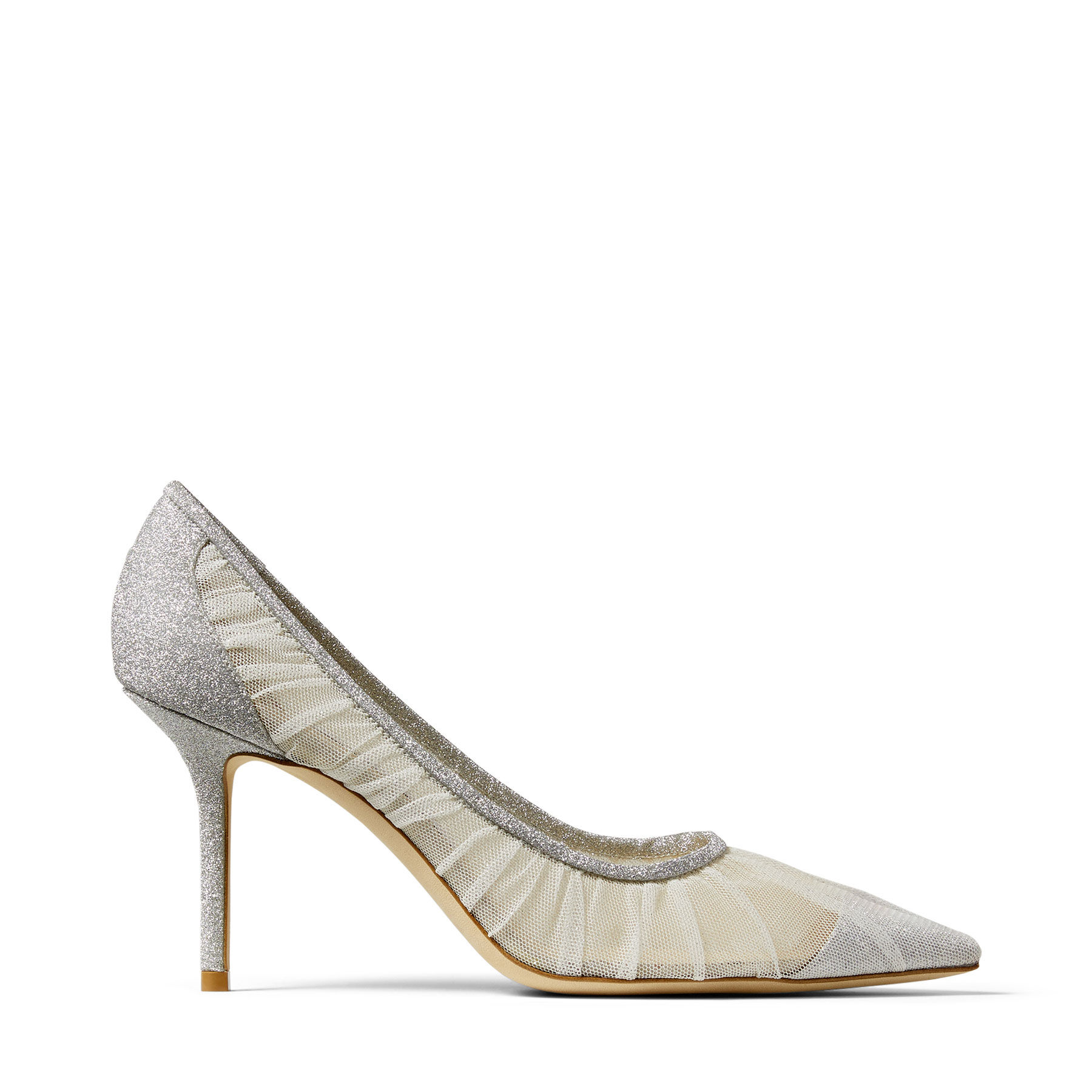 Metallic Glitter Fabric Pumps with Ivory Tulle Overlay | 85 | Cruise '20 |JIMMY CHOO