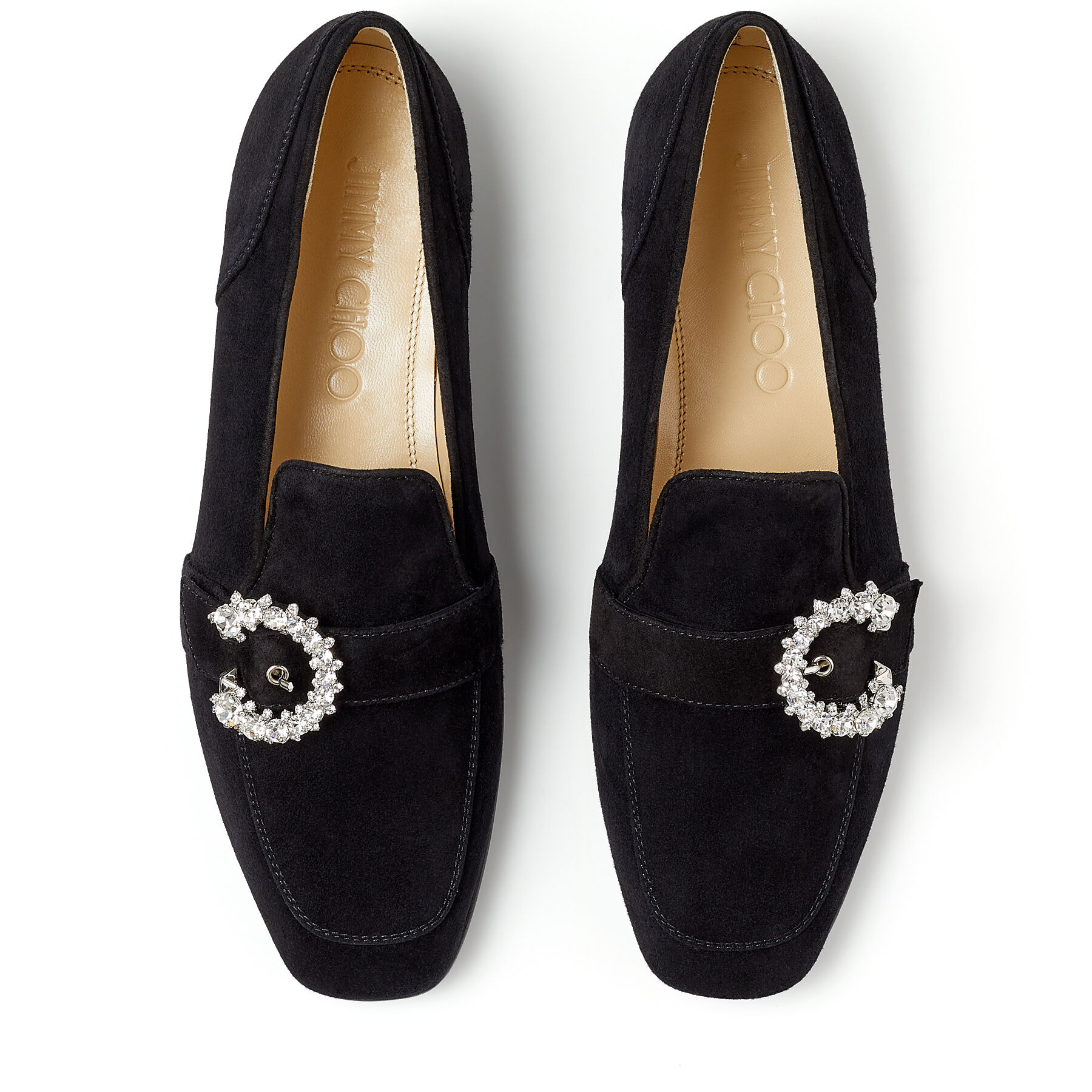 Black Suede Loafers with Crystal Buckle | MANI FLAT | High Summer 2021 ...