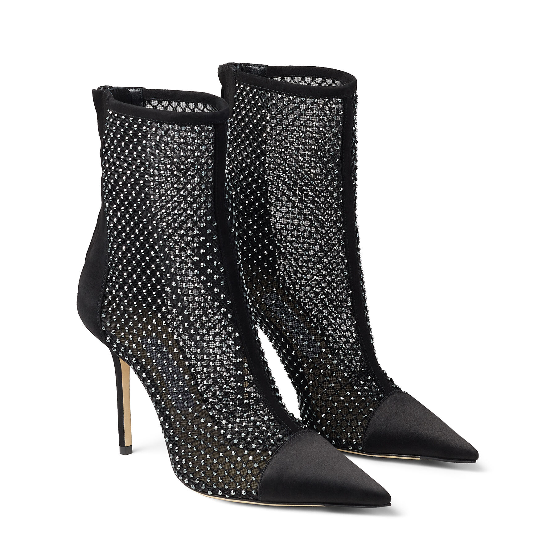 Black Satin and Suede Booties with Crystal Mesh | MARQUIS 100 | Spring ...