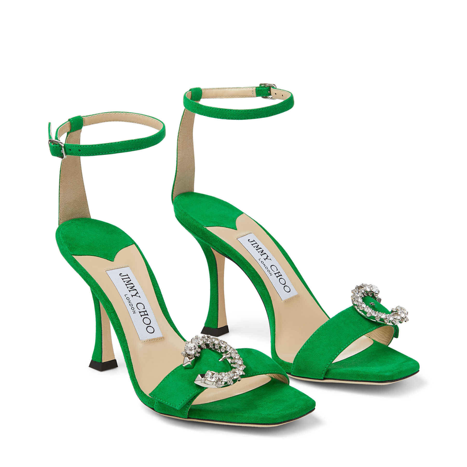 Malachite Suede Sandals with Crystal Buckle | MARSAI 90 | High 