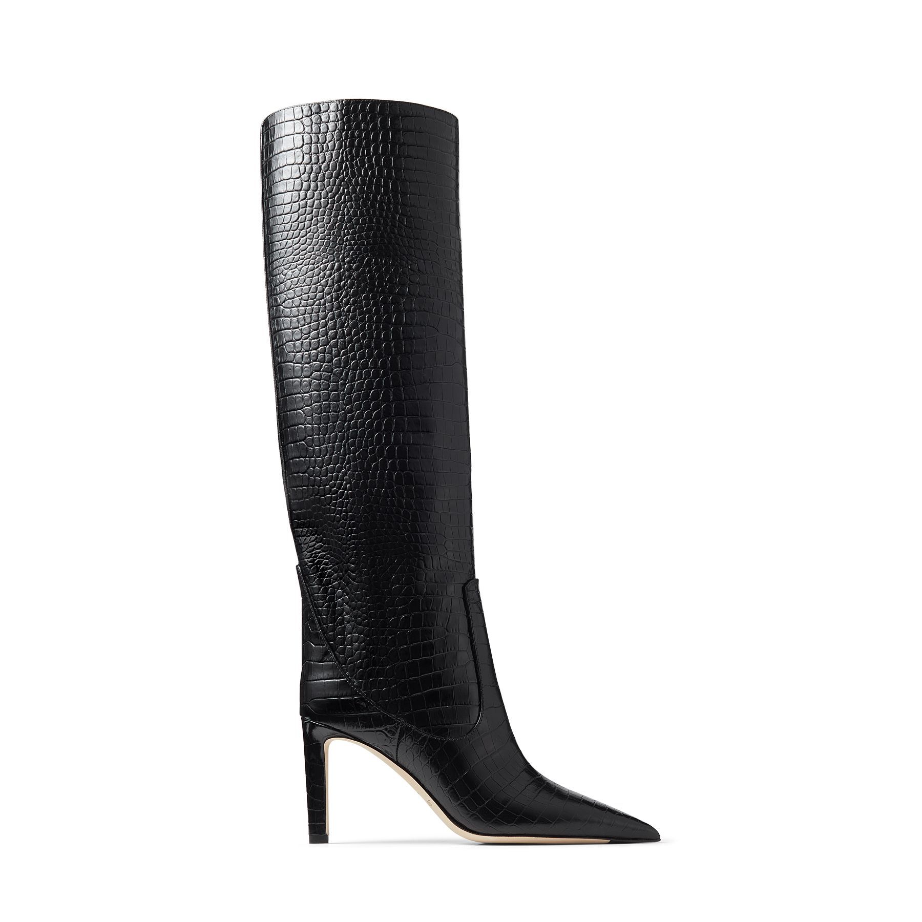 Black Croc-Embossed Leather Pointed Toe 