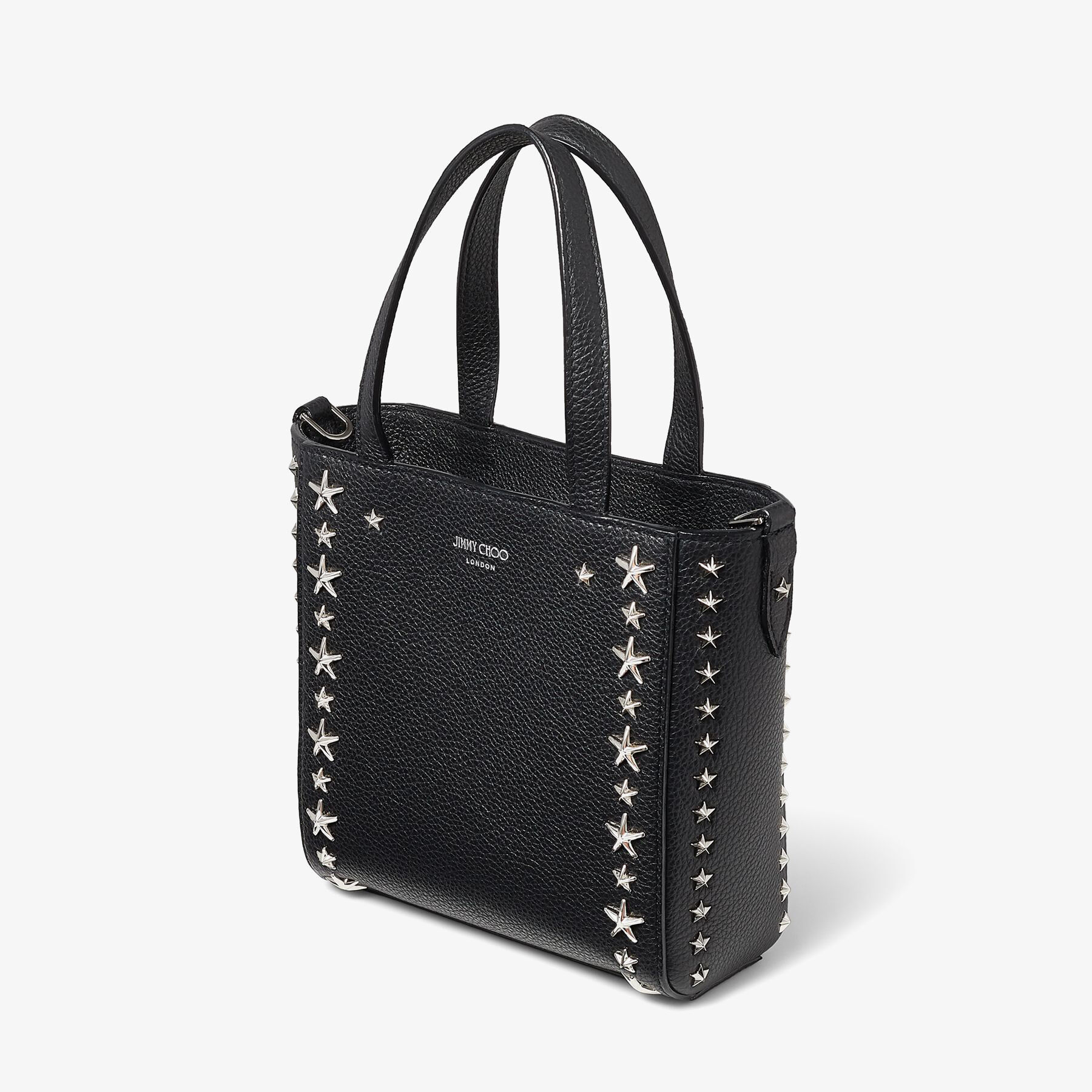 Black Soft Grainy Calf Leather Mini Tote Bag with Stars | MINI 