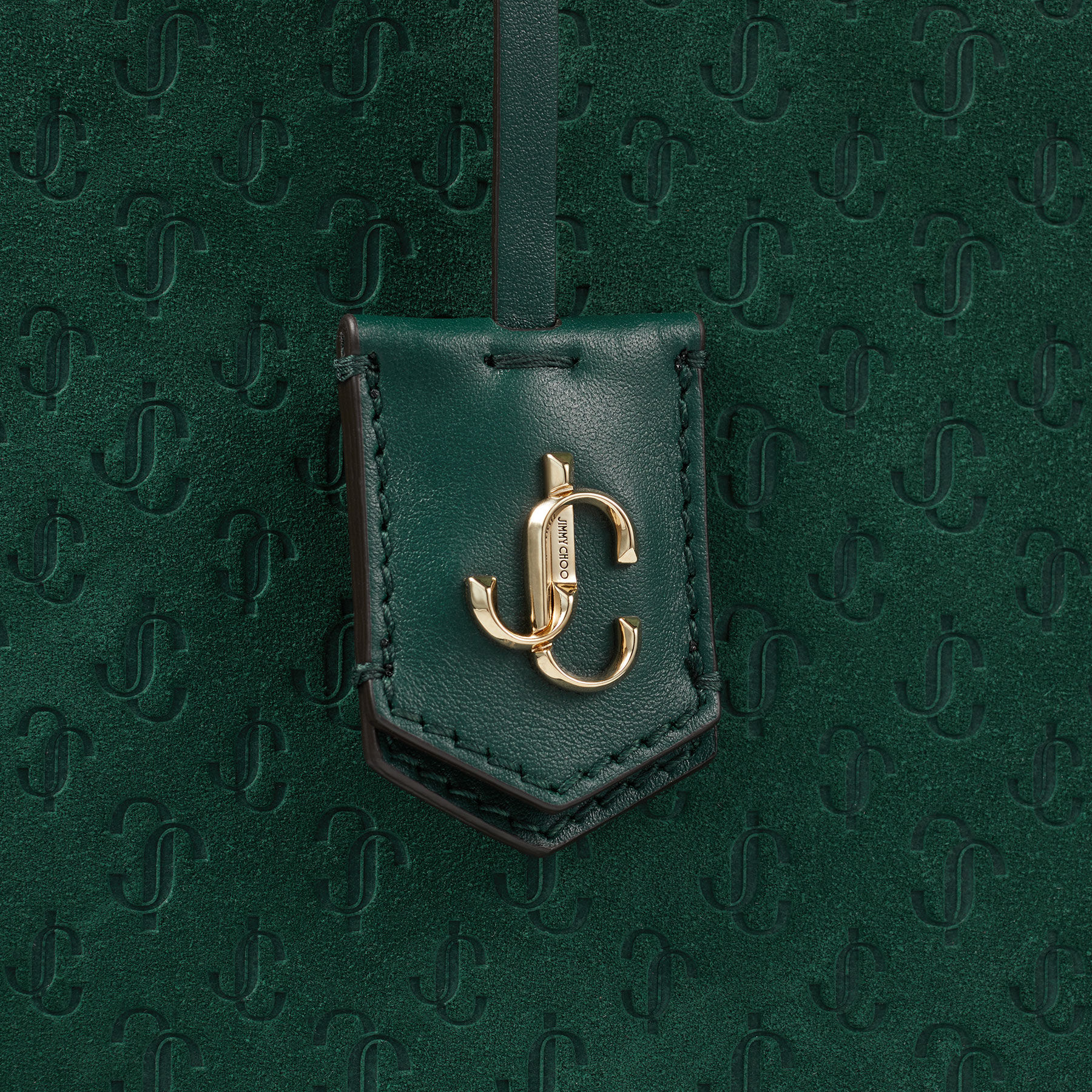 Dark Green Suede Tote Bag with Embossed JC Monogram | NINE2FIVE E 