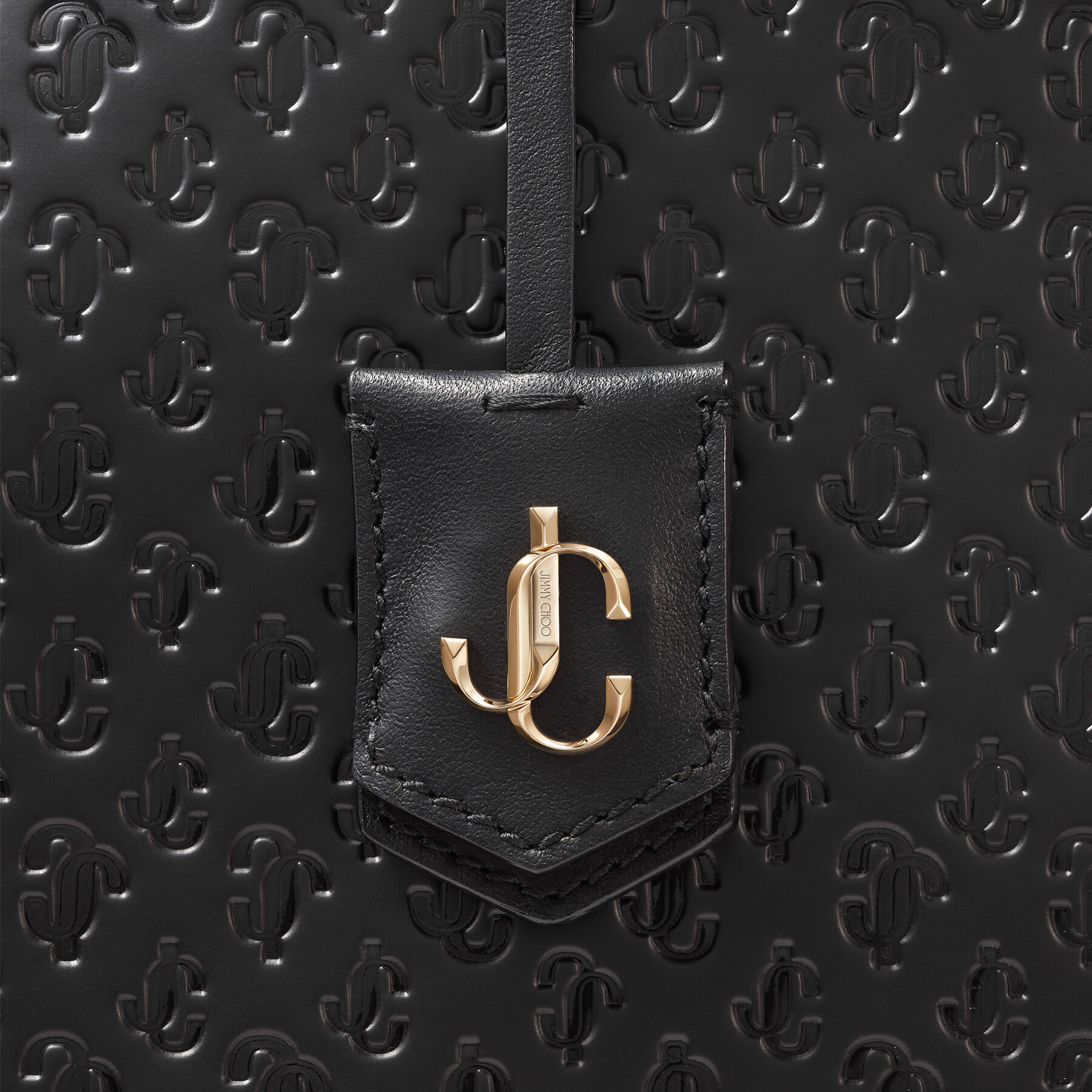 Black JC Monogram Pattern Tote Bag with Light Gold JC Emblem ...