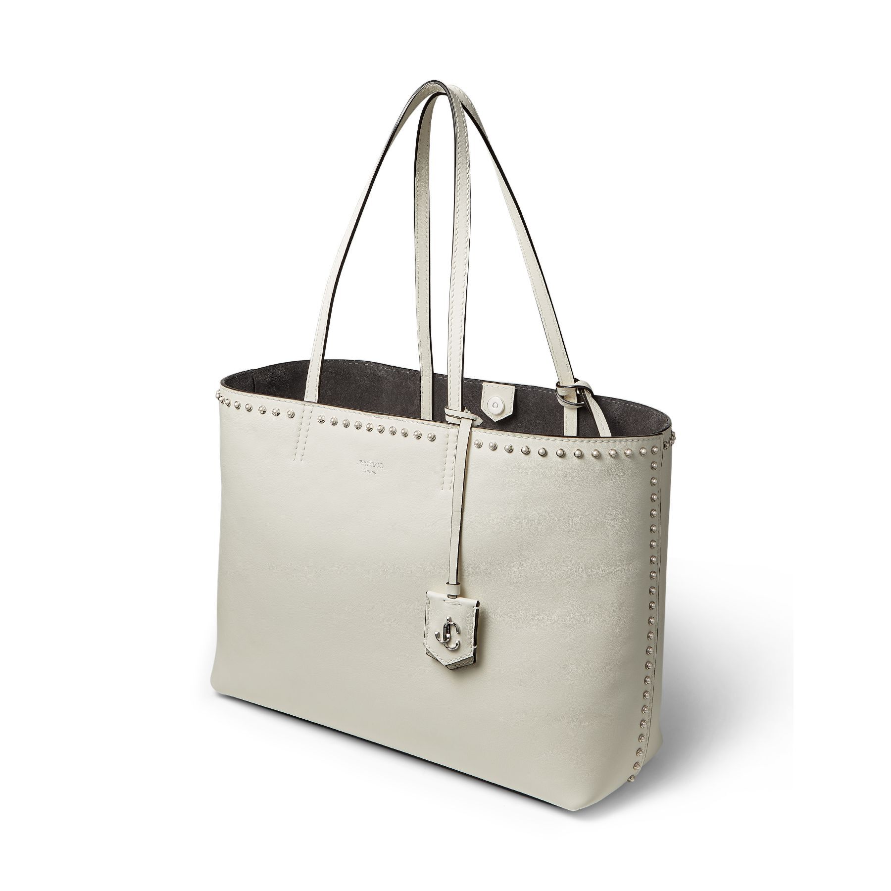 Latte Calf Leather Tote Handbag with Pearl Studs | NINE2FIVE E/W 