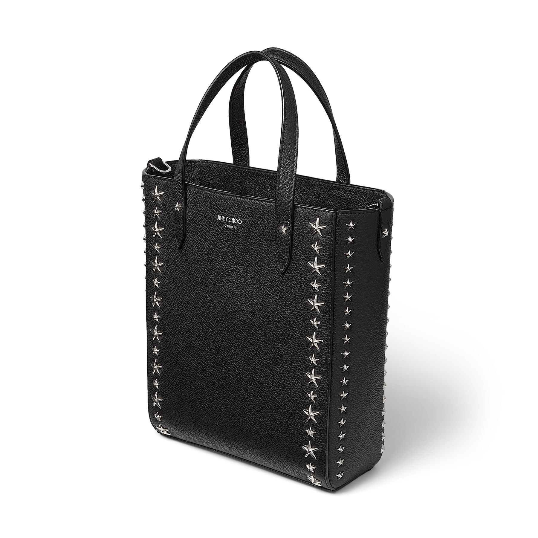 Black Soft Grainy Calf Leather Tote Bag with Stars | PEGASI N/S 
