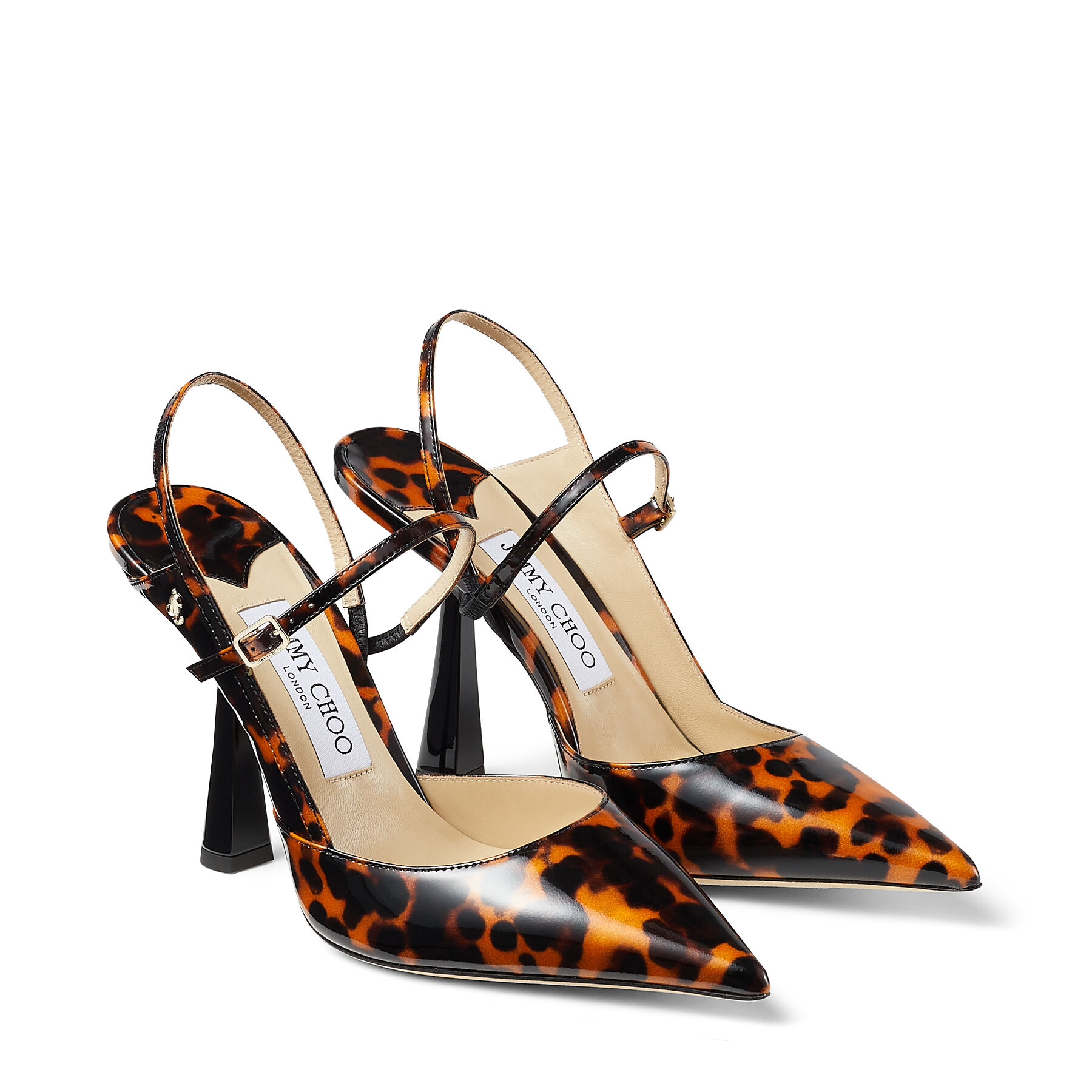 Cognac Mix Tortoiseshell Patent Slingback Pumps RAY 100 Spring