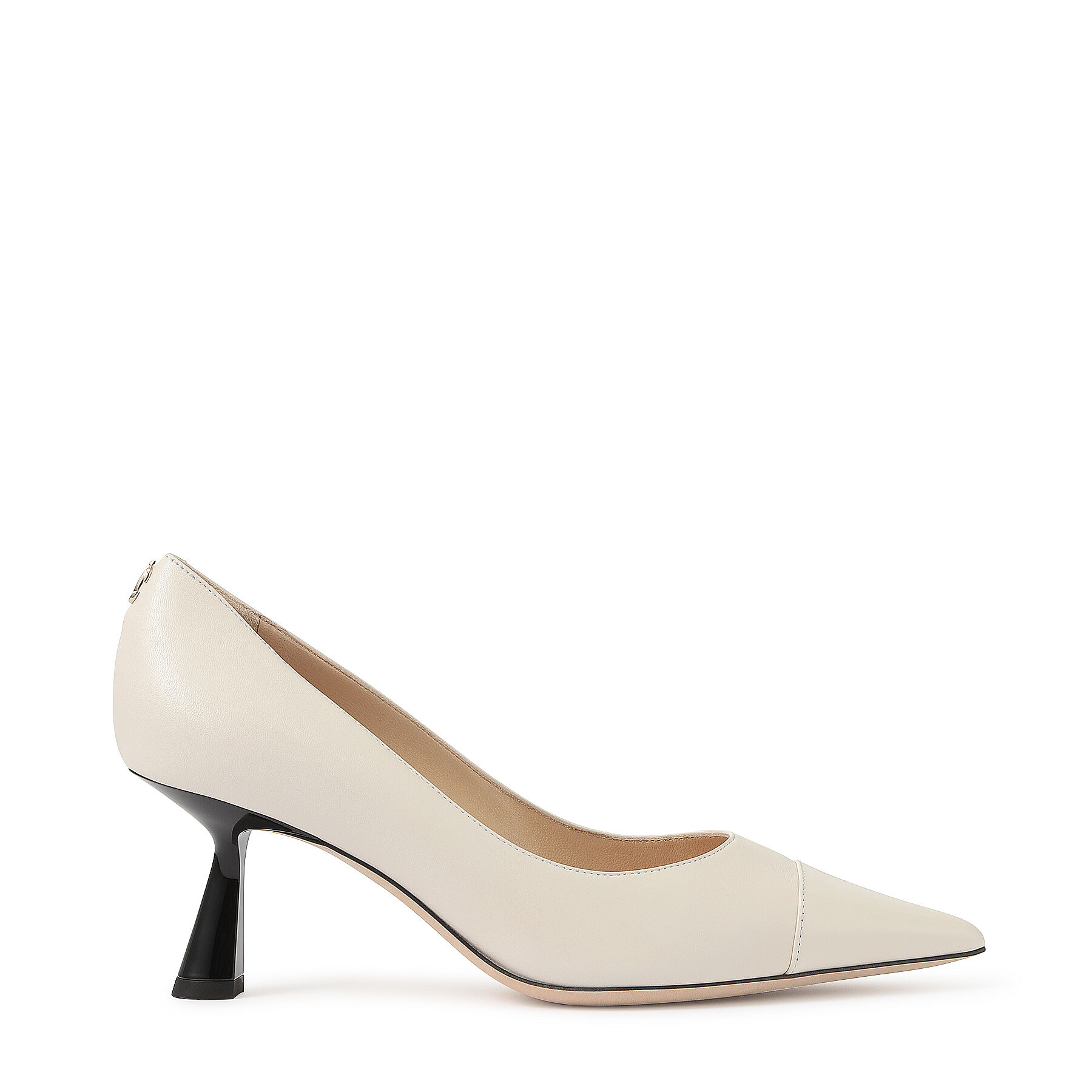 Latte Nappa and Patent Leather Pointed Pumps with JC Emblem | RENE 65 ...
