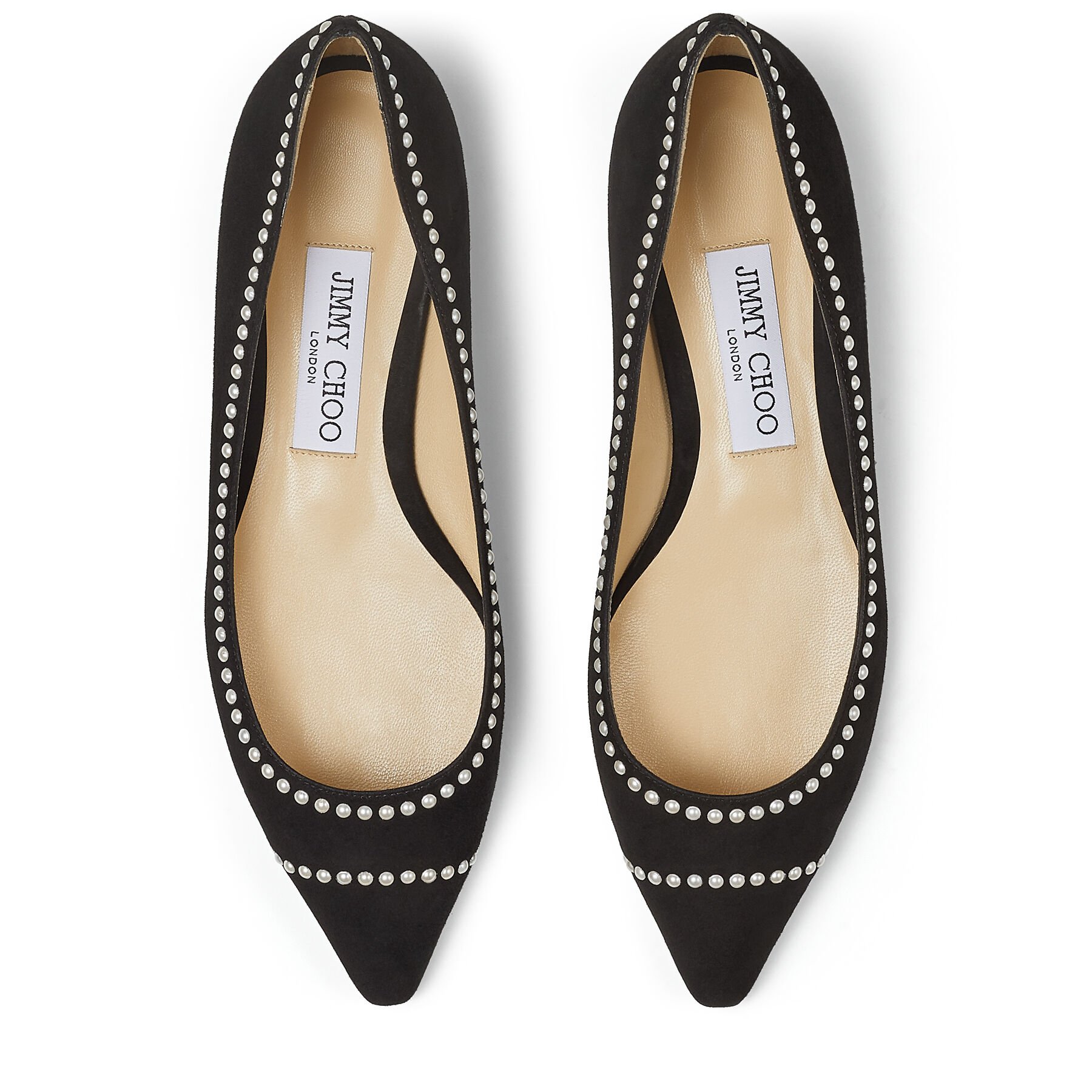 Black Suede Pointy Toe Flats with Pearl Detailing | ROMY FLAT| Autumn ...
