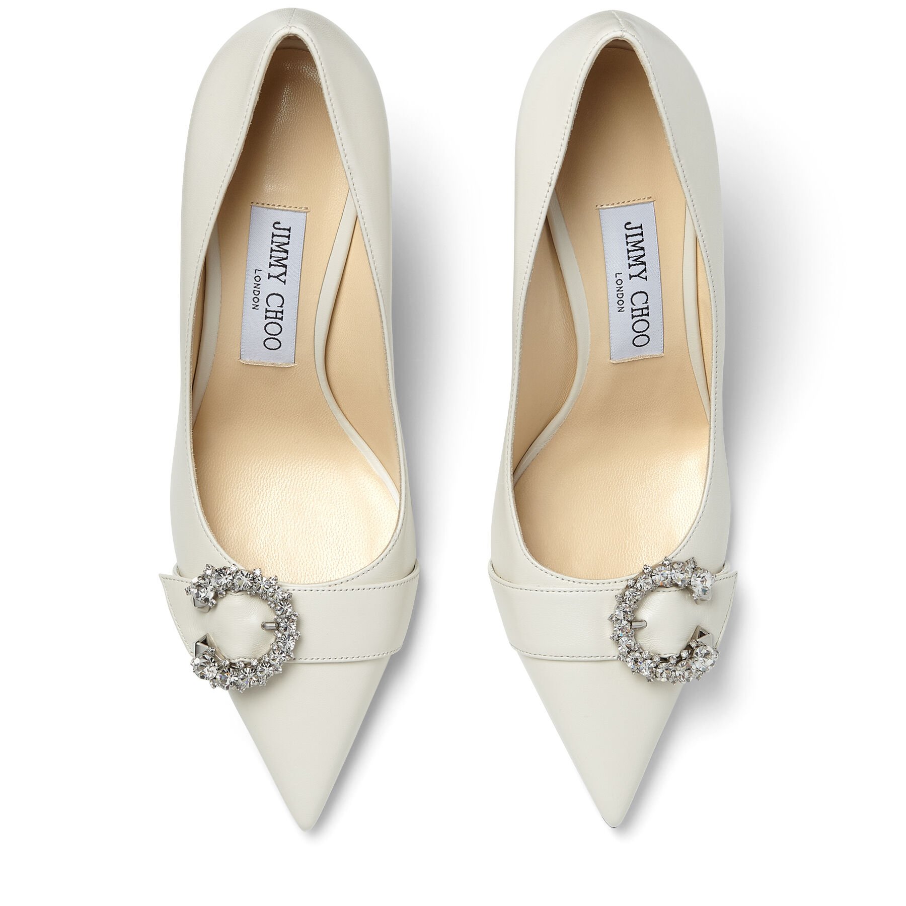 Latte Nappa Leather Pumps with Crystal Embellishment | SARESA 65 | Pre ...
