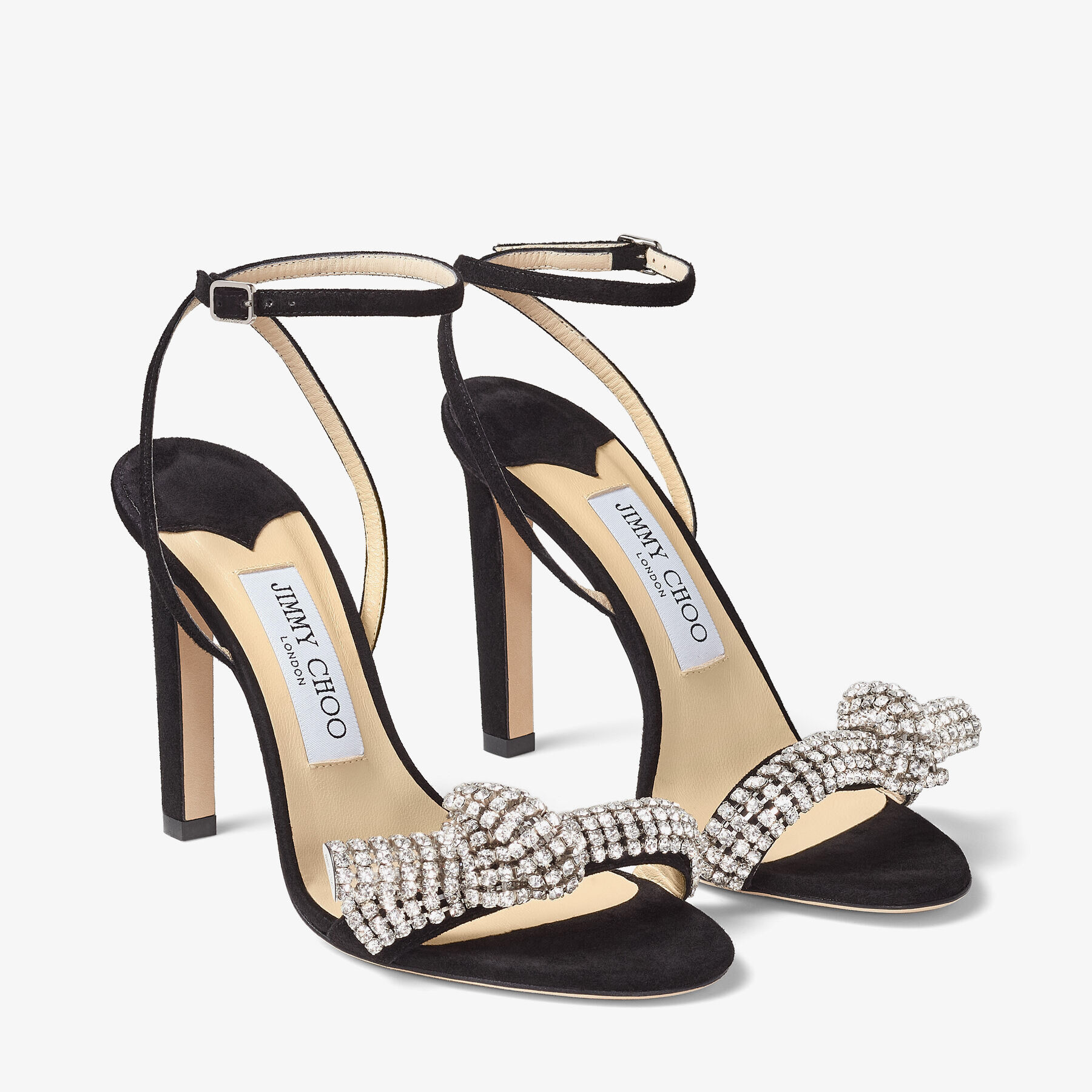 Black Suede Sandals with Pavé Crystal Cord Detail| THYRA 100 | Spring ...