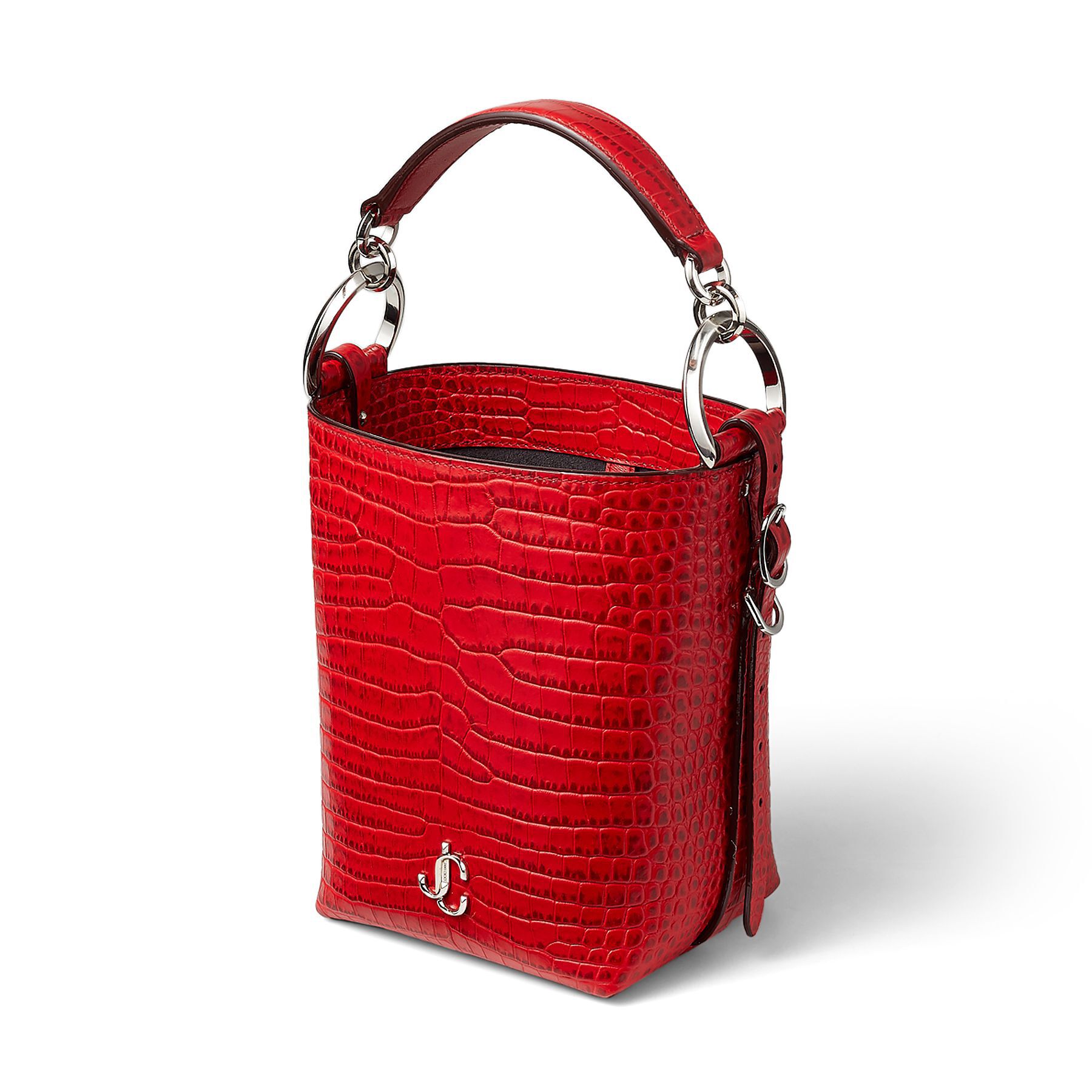 Royal Red Croc Embossed Leather Clutch Bag with Silver JC logo | VARENNE BUCKET/S| Autumn-Winter 