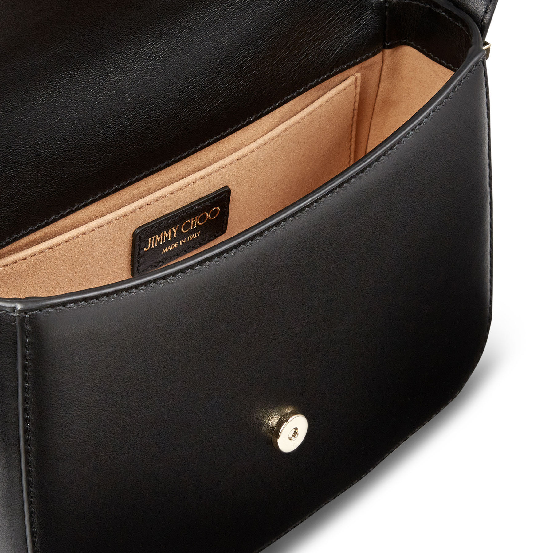 Black Soft Shiny Calf Leather Crossbody Bag with Gold JC Emblem 
