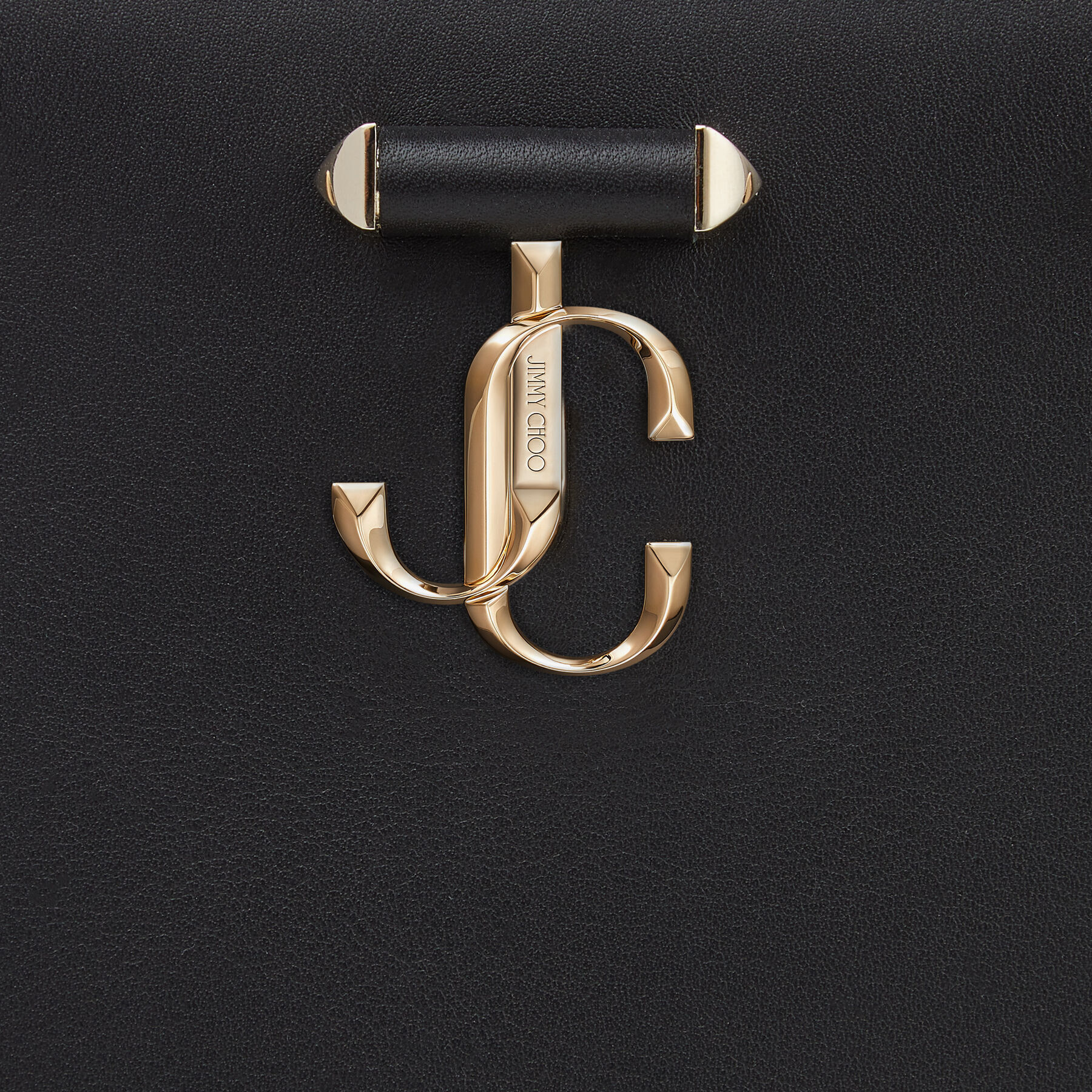Black Fine Shiny Calf Leather Tote Bag with Light Gold JC Emblem 