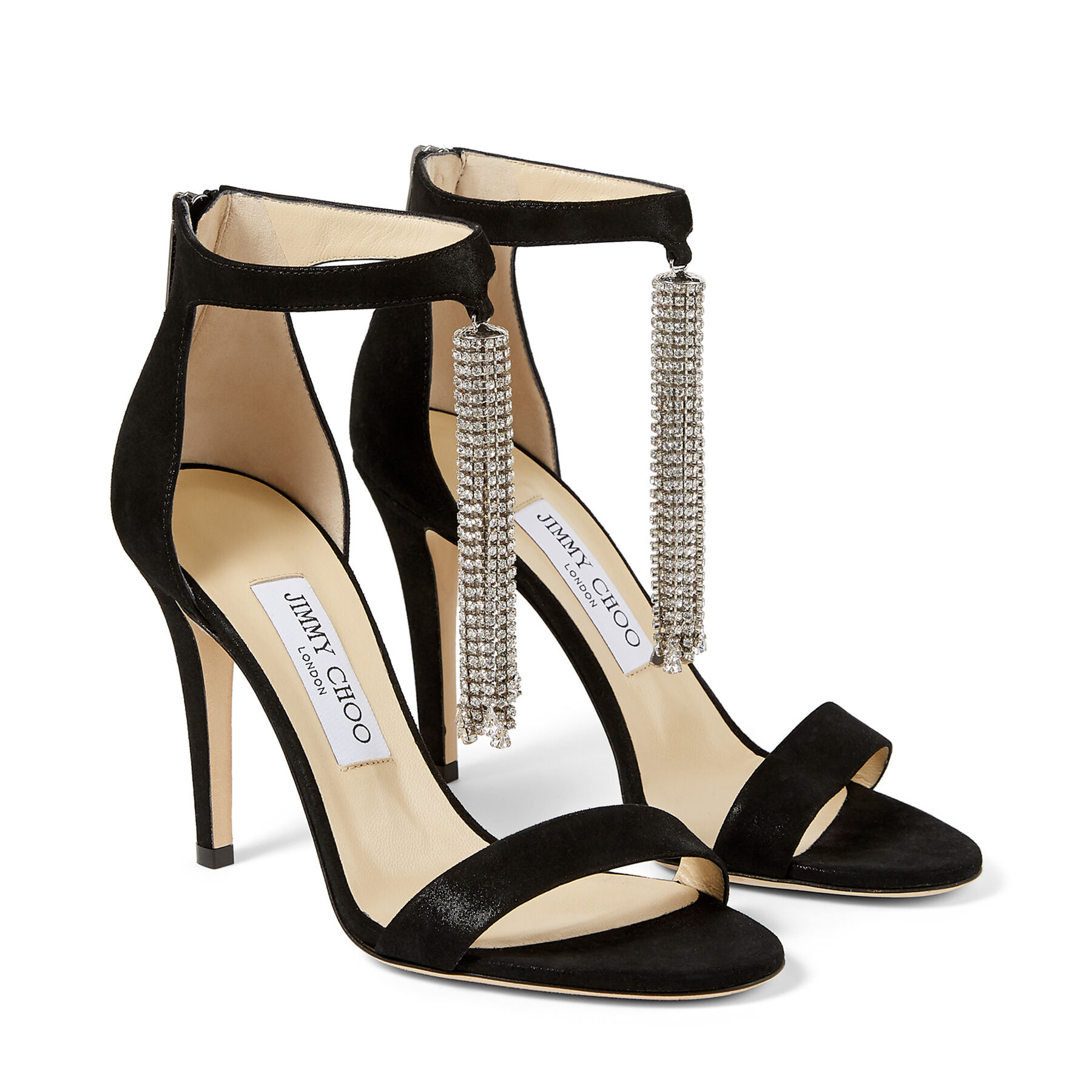 Black Shimmer Suede Sandals with Crystal Chandelier | VIOLA 100 | Pre ...