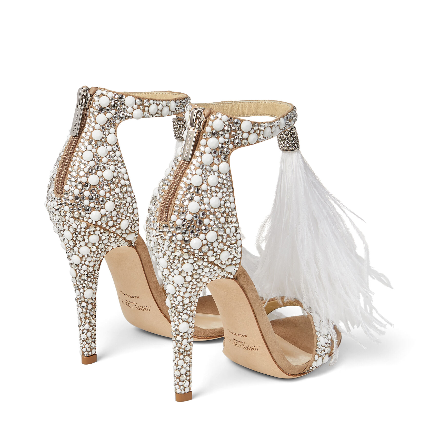 White Suede and Hot Fix Crystal Embellished Sandals with an 
