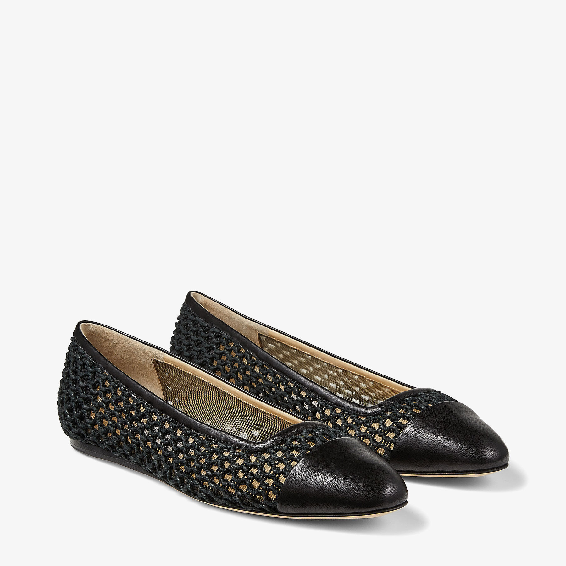 Black Woven Rope and Nappa Flats WATSON FLAT Spring 2022 Collection JIMMY CHOO