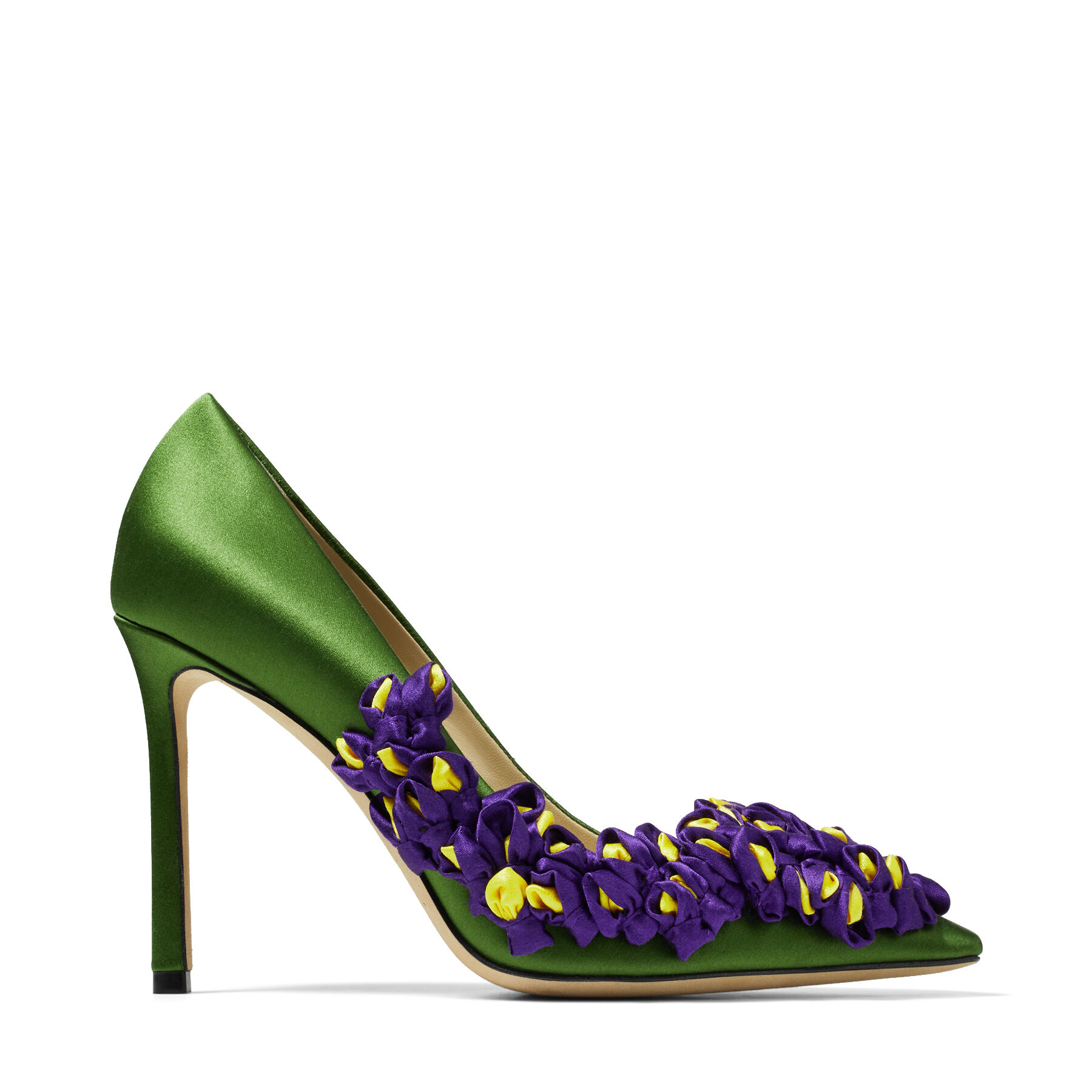 Bourgeon falsk grube Green Satin Pointed Pumps with Purple Embroidered Flowers | WISTERIA | Choo  Sketch | JIMMY CHOO