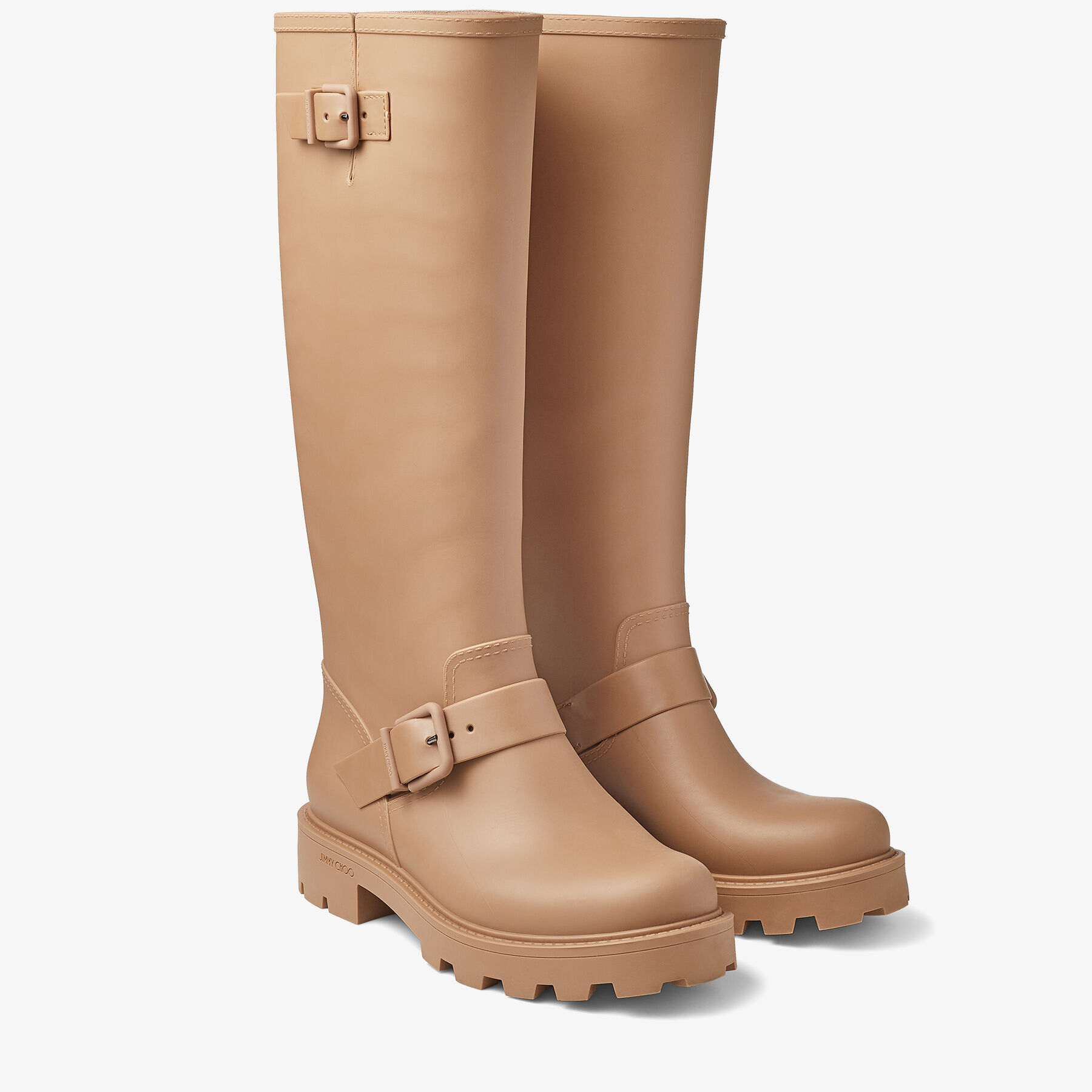 Camel Biodegradable Rubber Knee-High Rain Boots | YAEL FLAT TALL 
