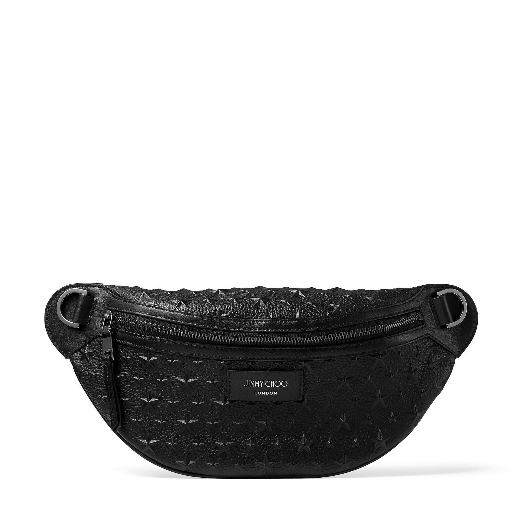 Black Grained Leather Belt Bag with Embossed Stars | YORK | Pre-Fall ...