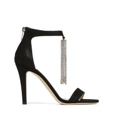 Black Shimmer Suede Sandals with Crystal Chandelier | VIOLA 100 | Pre ...