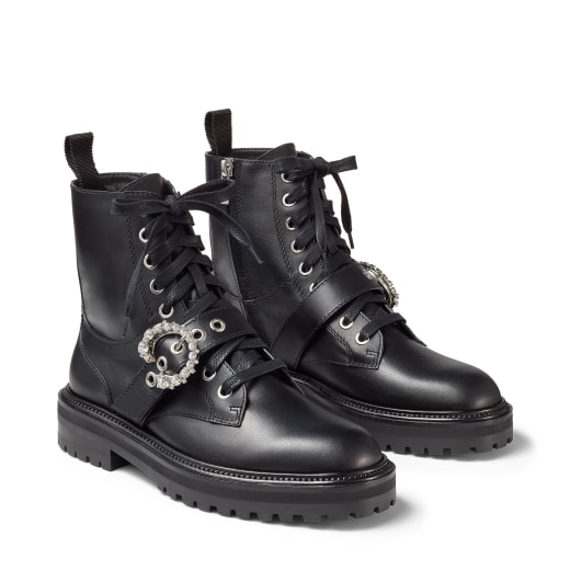 black flat combat boots