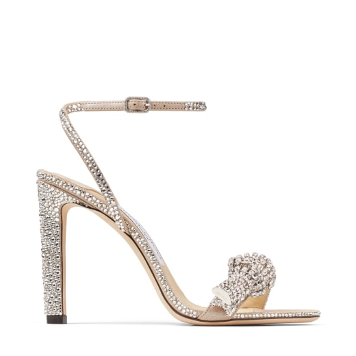 Nude Suede Sandals with Pavé Crystal 