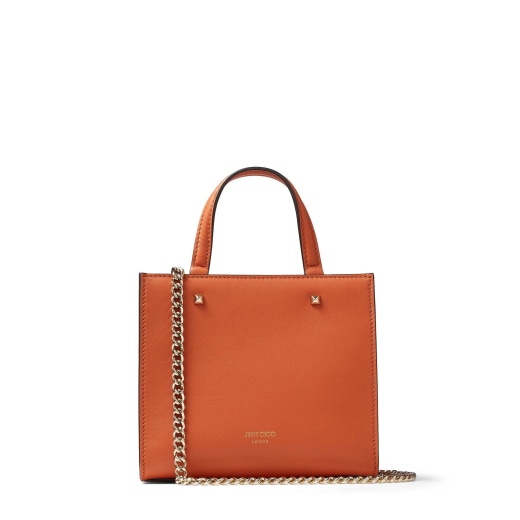 Dark Amber Orange Fine Shiny Calf Leather Tote Bag With Light Gold Jc Emblem Varenne Tote Bag S Spring 2022 Collection Jimmy Choo