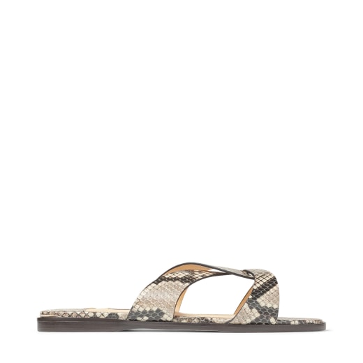 Natural Snake-Print Leather Flat Sandals with Crossover Straps | ATIA ...