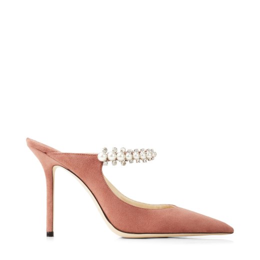 Dark Blush Suede Mules with Crystal and Pearl Strap | BING 100| Autumn ...