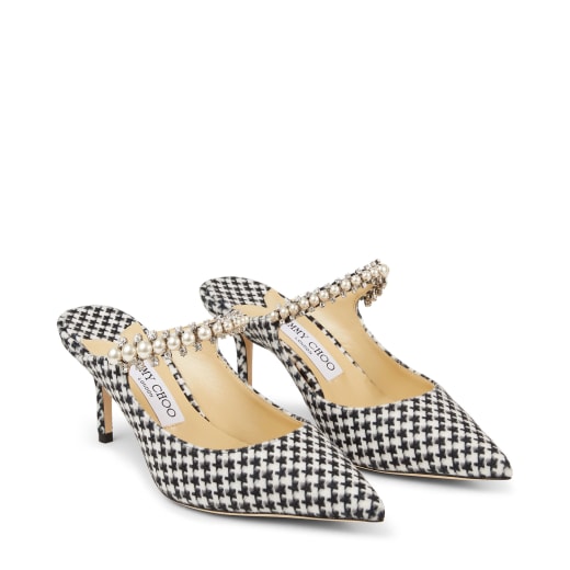 Latte and Black Star Houndstooth Printed Wool Mules with Crystal and ...