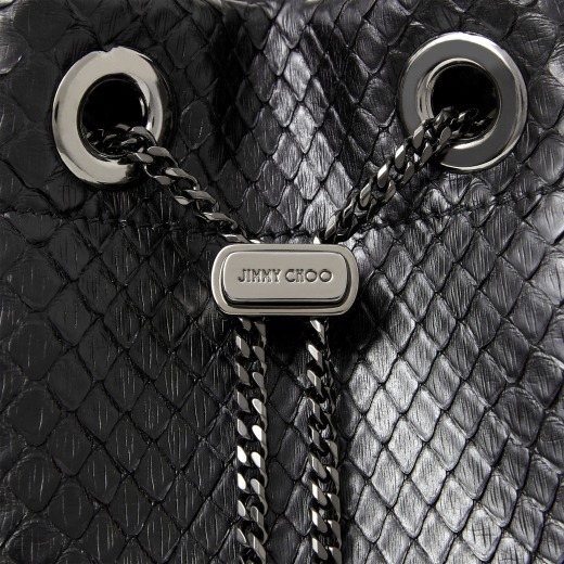 Black Python Handbag with Snake-Embellished Bracelet Top Handle | BON ...