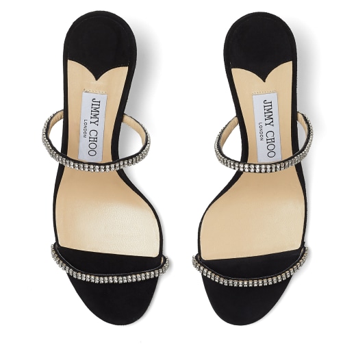 Black Suede Sandals with Crystal-Embellished Straps | BREA 65 | Pre ...