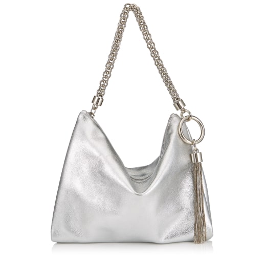 Silver Metallic Leather Clutch Bag | Callie | Pre Fall 18 | JIMMY CHOO