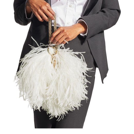 Latte Leather Clutch Bag with Ostrich Feather |CALLIE |Cruise '20 ...