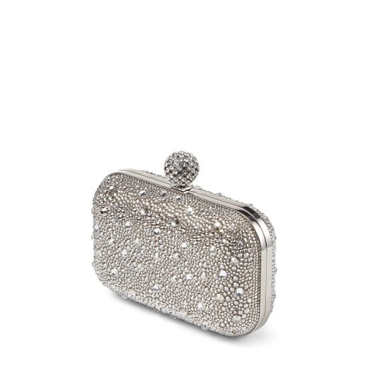 Nude Shimmer Suede Clutch Bag with Hotfix and Crystal-Encrusted Sphere ...