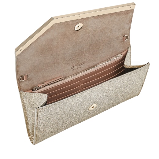 Jimmy Choo Emmie Glittered Leather Clutch In Nude